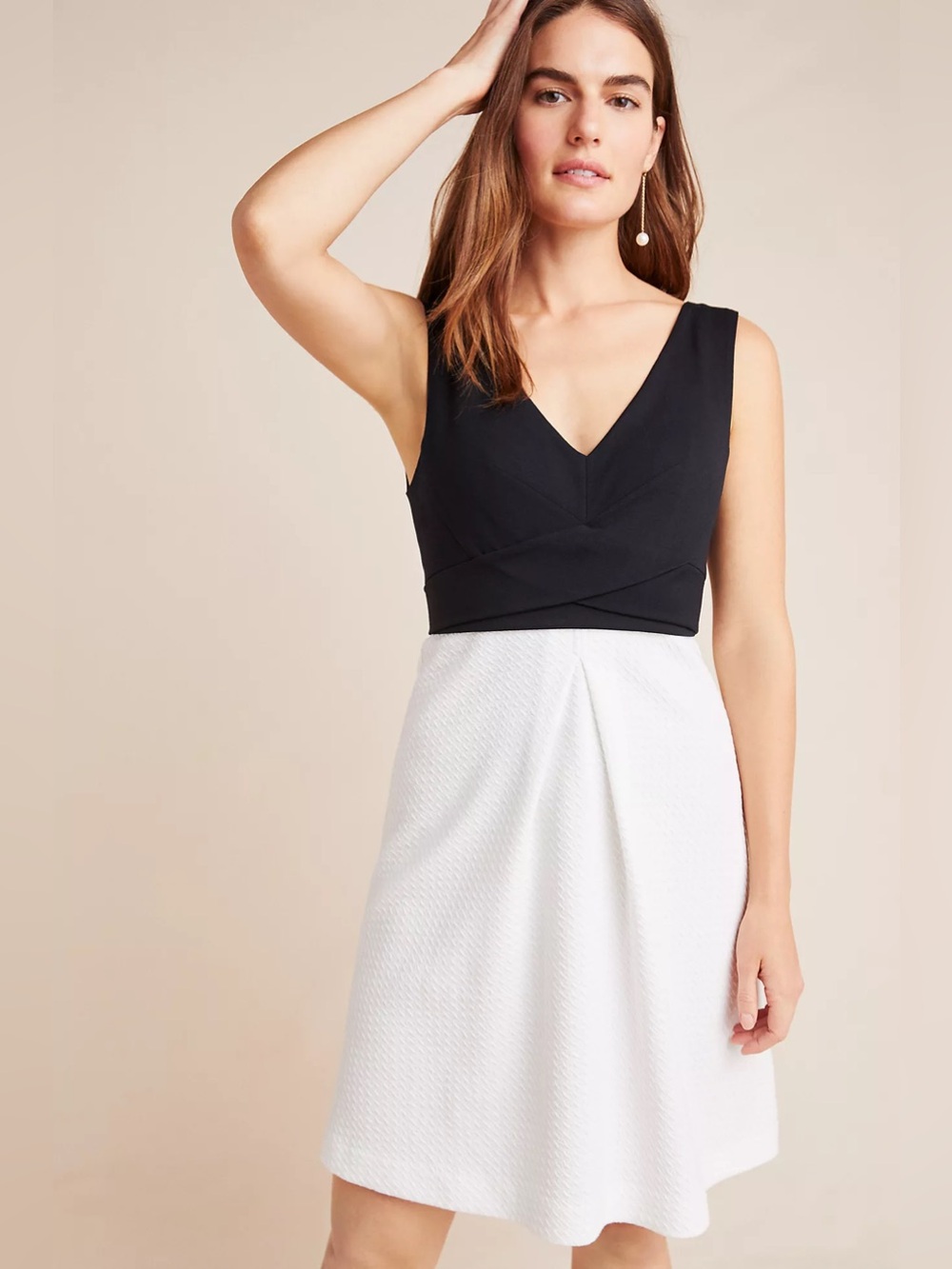 NWT Anthropologie Maeve Cheryl Textured Midi Dress 6 Knit Black White Colorblock